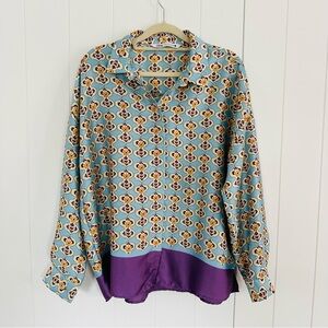 Zara Women’s Multicolor Floral Pattern Satin Button Down Shirt